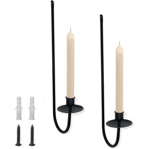 Wall Candle Holder Set of 2, Modern Candle Sconces Wall Mount Metal Holders Hanging Candle Pillar Holder for Living Room, Wedding, Farmhouse, Fireplace, Matte Black