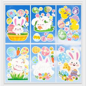 9 Pcs Easter Window Clings -Bunny Egg Flower Happy Easter Stickers, Reusable Window Decals for Easter Decorations, Home Office Classroom Glass Decor