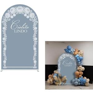Arch Backdrop Cover Dusty Blue Mexican Fiesta Baptism Baby Shower Double-Sided Chiara Arch Spandex Fabric Cover for Wedding Parties Decorations (2.6x6ft Cover,g4044)