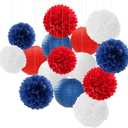 Fourth-4th Of July Imemorial-Day Party-Decorations - 15pcs Red White Blue Paper-Flowers Lanterns,Patriotic Graduation Tissue Pom Poms Streamers,Independence Veterans Hanging Supplies Decor Hugfond