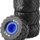 1/18 RC Monster Truck Tires and Hard Plastic Wheels Rims 12mm Hex 1/10 Rubber Buggy Off Road Tyres OD 100mm for 1/16 1/12 1/14 Scale Truck Car Traxxas E-REVO HSP HPI Tamiya Losi 4PCS (Bule)