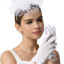 2025 Kentucky-Derby Fascinators Hats for Women Church Tea Party Accessories Outfits with Lace Gloves (M)