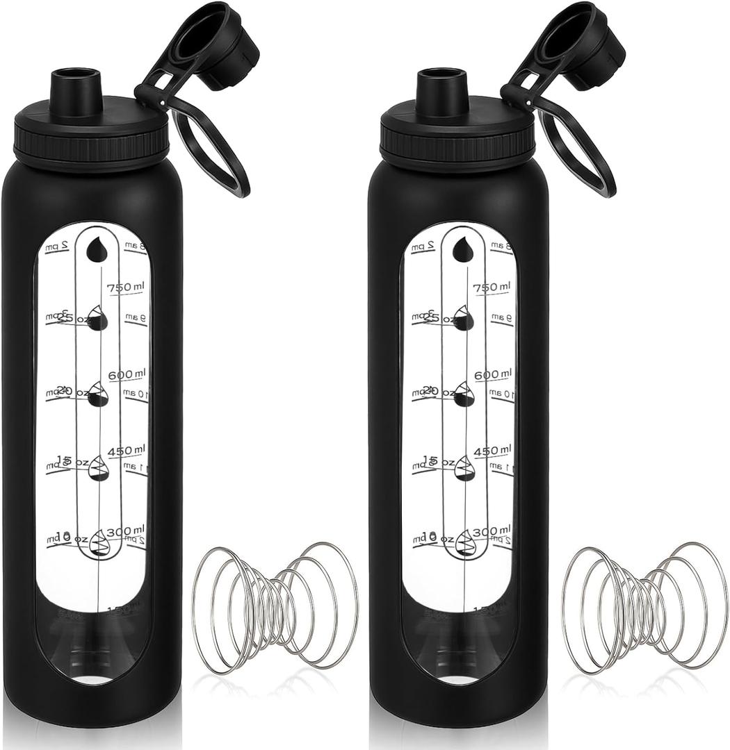 LemonRoad 2 Pack 34 oz/1 L Large Protein Shaker Glass Bottle with 304SS Mixing Ball, Shaker Cups Set for Protein Mixes Portable Powder Mixer Blender Water Bottle for Gym Workout Sports