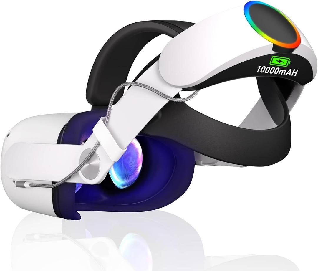 RGB Head Strap with Battery for Meta/Oculus, 10000mAh Battery Pack for Extended 8H of Playtime, Fast Charging VR Power (Meta/Oculus 2, MacPC)