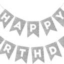 Silver Happy Birthday Banner Happy Birthday Sign for Backdrop Silver Birthday Decorations for Women Men Birthday Party Garland Bunting Banner Kids Adults Party Supplies