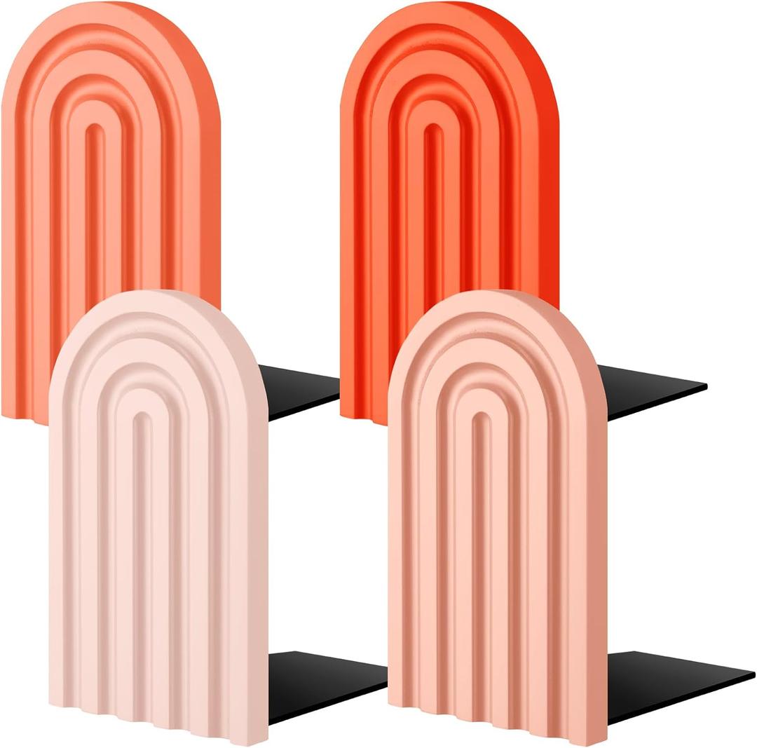 Harloon 4 Pcs Boho Arch Wood Bookends Rainbow Arch Back to School Book Stand Decorative Bookend for Shelves Non Skid Cute Book Stoppers for Heavy Books Home Office Library Kitchen(Vintage Color)