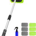 XINDELL Windshield Cleaning Tool for Car  27inch Extendable Handle Window Cleaner with Reusable Microfiber Pads, Streak-Free Interior & Exterior Auto Glass Cleaner (Green)