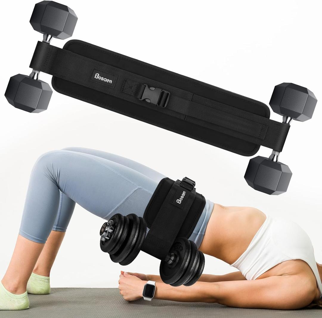 Bosaen Hip Thrust Belt, Hip Thrust Belt for Dumbbells Heavy, Booty Belt for Hip Thrust with 6.5mm Thick Non-slip Padding & 400lbs Load-Bearing, Hip Thrust Band for Gym, Home Workouts, Dumbbell, Kettlebells