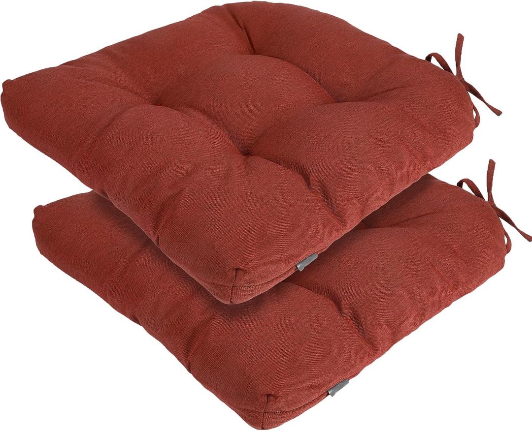 FUNHOME Tufted Patio Chair Cushions Set of 2,Rounded Back 19 x19x5 Inch,Water Resitant Outdoor Seat Cushion with Ties,Fade Resistant Wicker Chair Cushion for Garden Furniture(Rust Red)