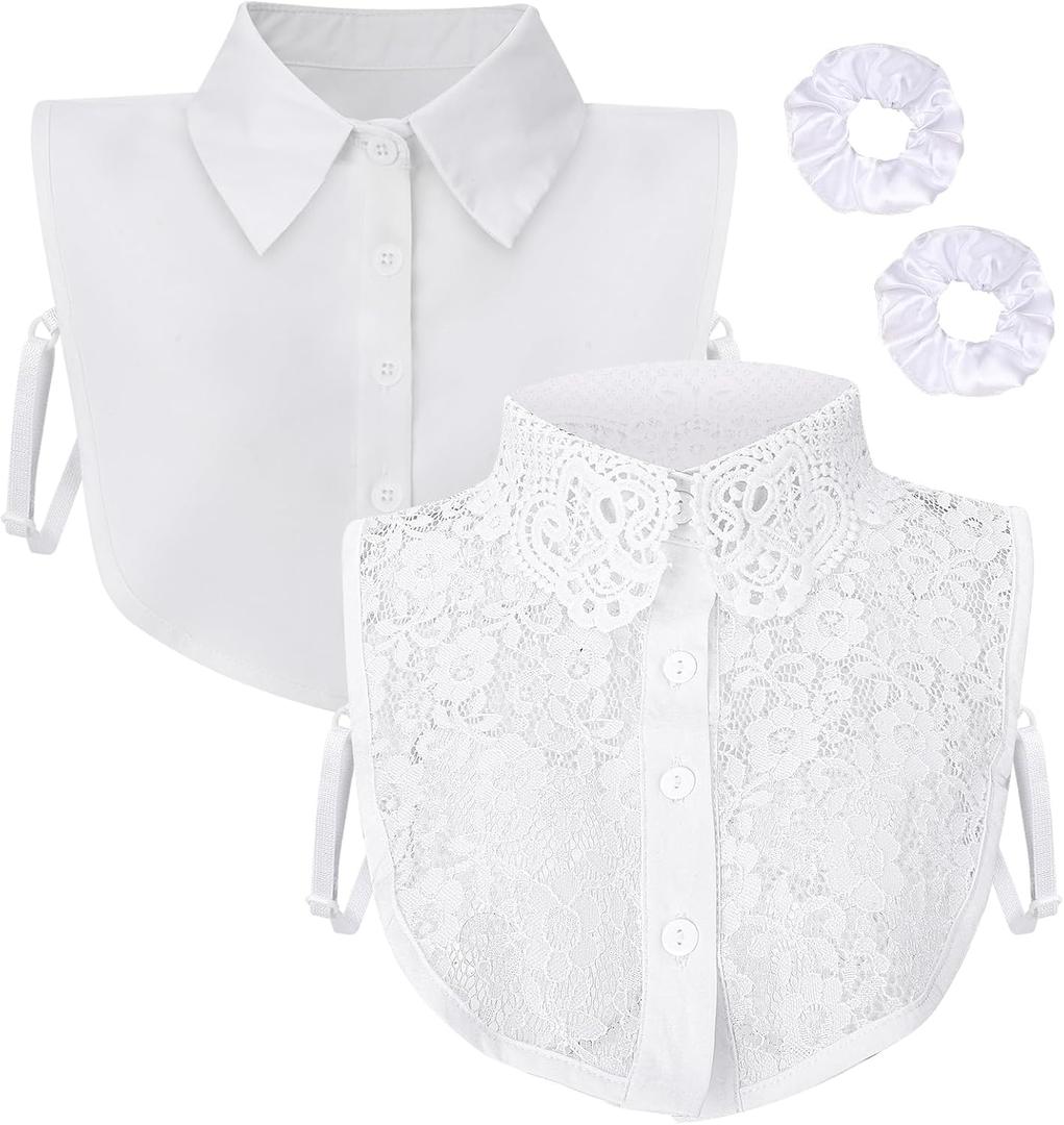 JATEBI 2pcs Fake Collar with 2pcs Scrunchies Detachable Collar (White)