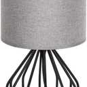 HAITRAL Farmhouse Table Lamp - Small Nightstand Lamp for Bedroom, Black Metal Cage Table Lamp for Living Room, Dorm, Office with Hollowed Out Base, Gray