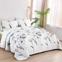 Dinjoy King Size Quilt Set Floral,3 Pieces Grey & White Quilts Coverlet Set Flower Bedspreads Bed Cover Lightweight Fall Quilt Gray Boho Farmhouse Bedding Sets for Bed (110"x90")