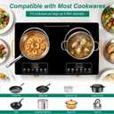 Electric Countertop Double Burner, 7000W Ceramic Cooktop with Crystal Glass Hot Plate & Stay Cool Handles, 12 Level Temperature Control, LED Display, Touch Control, Cooking Stove for Home Camping RV