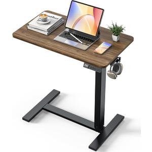 Overbed Bedside Table with Wheels, Electric Standing Desk Adjustable Height, Small Computer Desk for Home Office, Rolling Laptop Desk for Bed, Sofa, or Hospital Use (28"x16",Dark Walnut)