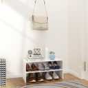 2-Tier Stackable White Shoe Rack, Wooden 2-Shelf Shoe Organizer Freestanding Shoe Storage Stand for 6-9 Pairs, Perfect for Closet, Entryway, Office Use - White(Pack of 2)