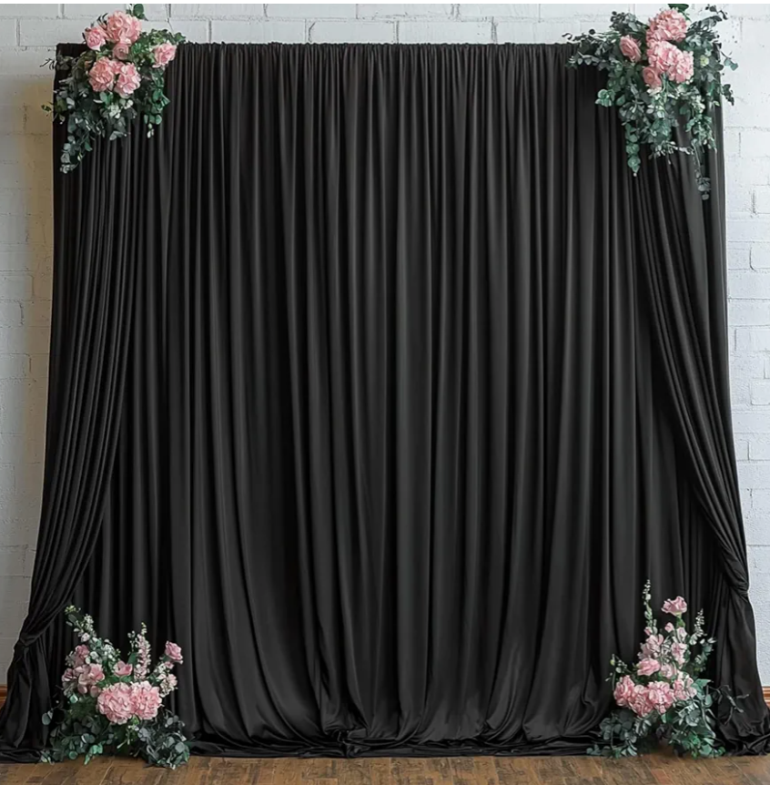 10ftx12ft Wrinkle Free Black Backdrop Curtain, 2 Panels 12FT Height Black Wedding Backdrop Drapes, Silky Polyester Back Drop Cloth for Birthday Photography Background Party Backdrop Draping