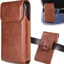 Holster for Galaxy S25 Ultra S24 Ultra S23 Ultra 5G Note 20 Ultra 5G Note 10+ Plus 5G, Premium Leather Pouch with Belt Clip Phone Holster Belt Case, Brown - XL