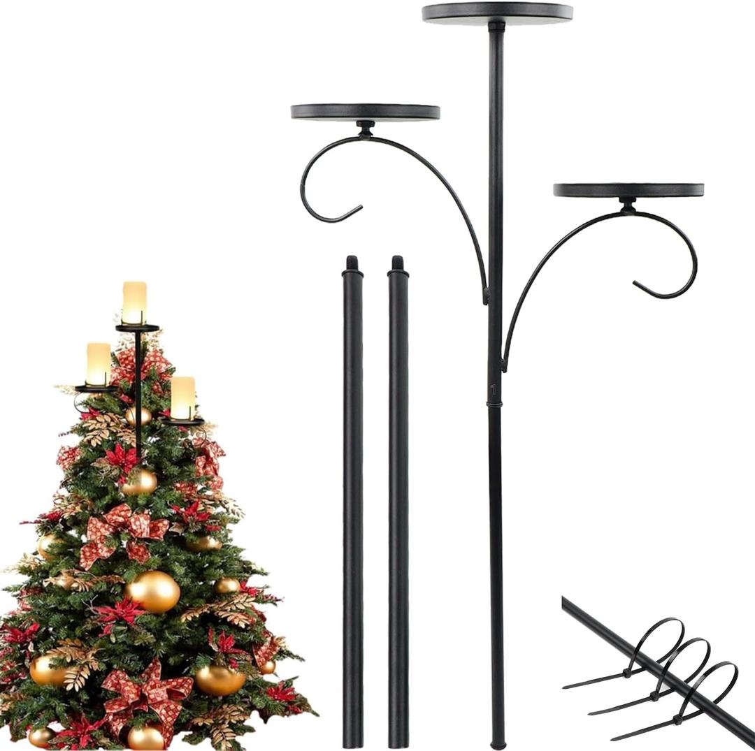 Black Triple Tree Topper Candelabra, Christmas Tree Toppers Shelf - 3 Tier Candle Holder, Unique Candelabra Decor for Holiday (90cm/ 35.4 inch)