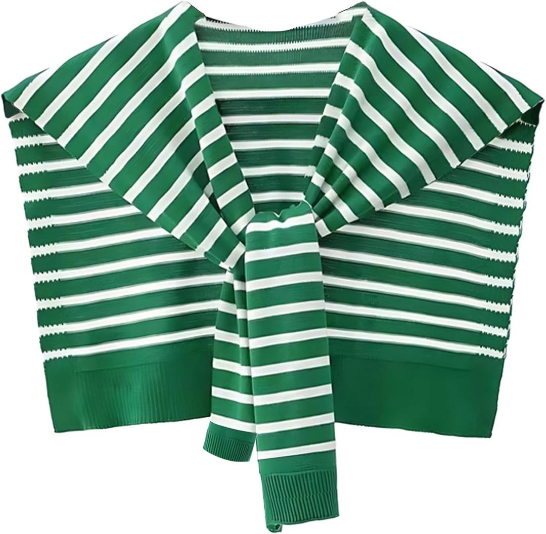 Sweater Shawl Wraps for Women Sweater Knitted Knotted Shawls Travel Casual Scarf Cape Shoulder Tops Fashion Wrap (Green/White)