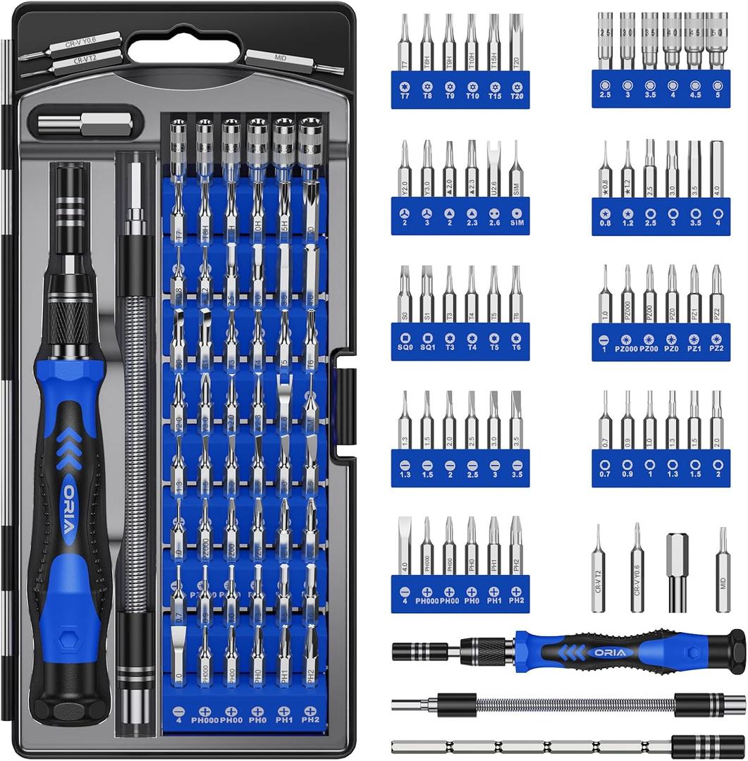 ORIA Precision Screwdriver Set, 61 in 1 Small Screwdriver Set with 57 Precision Bits, Portable Repair Tool Kit, Magnetic Screw Driver Kit with Extension Rod for Smartphone, PC, Watch,Toys, Blue