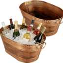 4 Gallon Galvanized Beverage Tub, 2 Pcs Heavy-Duty Copper Ice Buckets Large Galvanized Drink Buckets Oval Metal Beverage Ice Tub with Handles for Catering Bars Parties