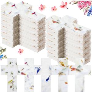Dunzoom 100 Pcs Handmade Seed Paper Plantable Wildflower Seed Paper Recycled Flower Petals Tags Wedding Favors for Guests Gifts Cards for Envelope Birthday Party, 5 Styles (Cross Shape)