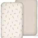 Muslin Bedside Bassinet Sheets 2 Pack, 33x20 Fitted Ultra Soft & Breathable Bedside Sleeper Sheets, Ideal for Baby Girl and Boy, Perfect for Newborns (Hopping Bunnies & Beige)