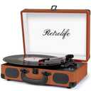 Vinyl Record Player 3-Speed Bluetooth Suitcase Portable Belt-Driven Record Player with Built-in Speakers RCA Line Out AUX in Headphone Jack Vintage Turntable Brown