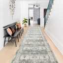 TOPRUUG Washable 2x12 Runner Rug: 12 Ft Hallway Runner Rug Non Slip Washable Kitchen Rugs and Mats Soft Durable Vintage Carpet Runner for Living Room Bedroom Entryway Home Decor (Grey, 2x12)