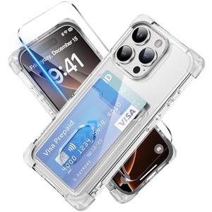 Benbenjaytek for iPhone 16 Pro Max Wallet Clear Case with Card Holder + 1 Screen Protector, Heavy Duty Protection Shockproof Anti-Yellow Protective Cover for iPhone 16 Pro Max 6.9″ (Clear) Set of 3