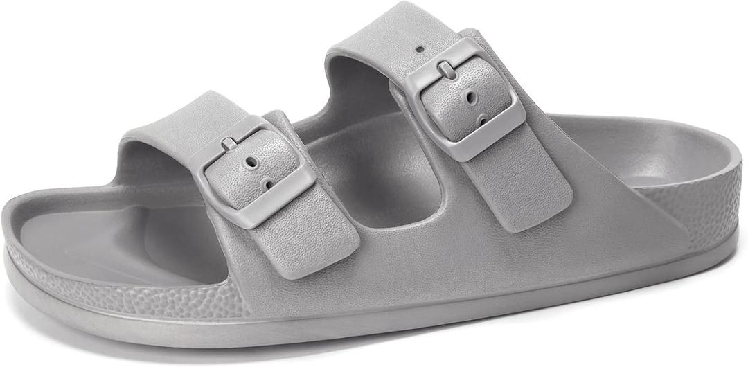 FUNKYMONKEY Women's Comfort Slides Double Buckle Adjustable Plastics Flat Sandals, Size 8