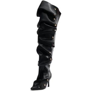 Women's Pointed Toe Stilettos Above the Knee High Boots Slouchy High Heels (13, Black)
