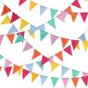 Kosiz 96 Pcs 65.6 ft Pastel Pennant Banner Flags Multicolor Triangle Bunting Flags Imitated Burlap Hanging Rainbow Pennant Garland for Summer Wedding Birthday Classroom Outdoor Party Decorations