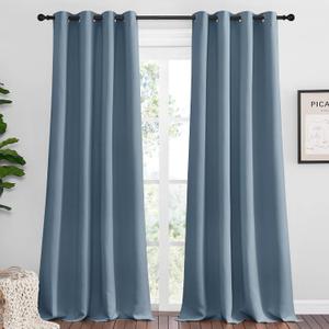 NICETOWN Smoky Blue Blackout Curtains 90 inches Length for Living Room, 2 Panels, 55" Wide, Thermal Insulated Long Drapes for Large Window