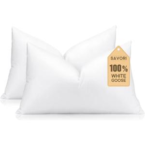 SAVORI 14x24 Lumbar Pilow Insert, Set of 2 Down Feather 14x24 Euro Pillow Inserts, Soft Fluffy Sleeping Pillow with 100% Cotton Cover, Decorative Throw Pillows for Couch Sofa Bed-White