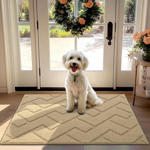 hicorfe Front Door Mat Outside Entrance,32"x40" Absorbent Muddy Dirt Resist Welcome Door Mats Outdoor Indoor,Stain and Fade Resistant,Non Slip Backing Entry Mat Doormat for Entryway(Beige)