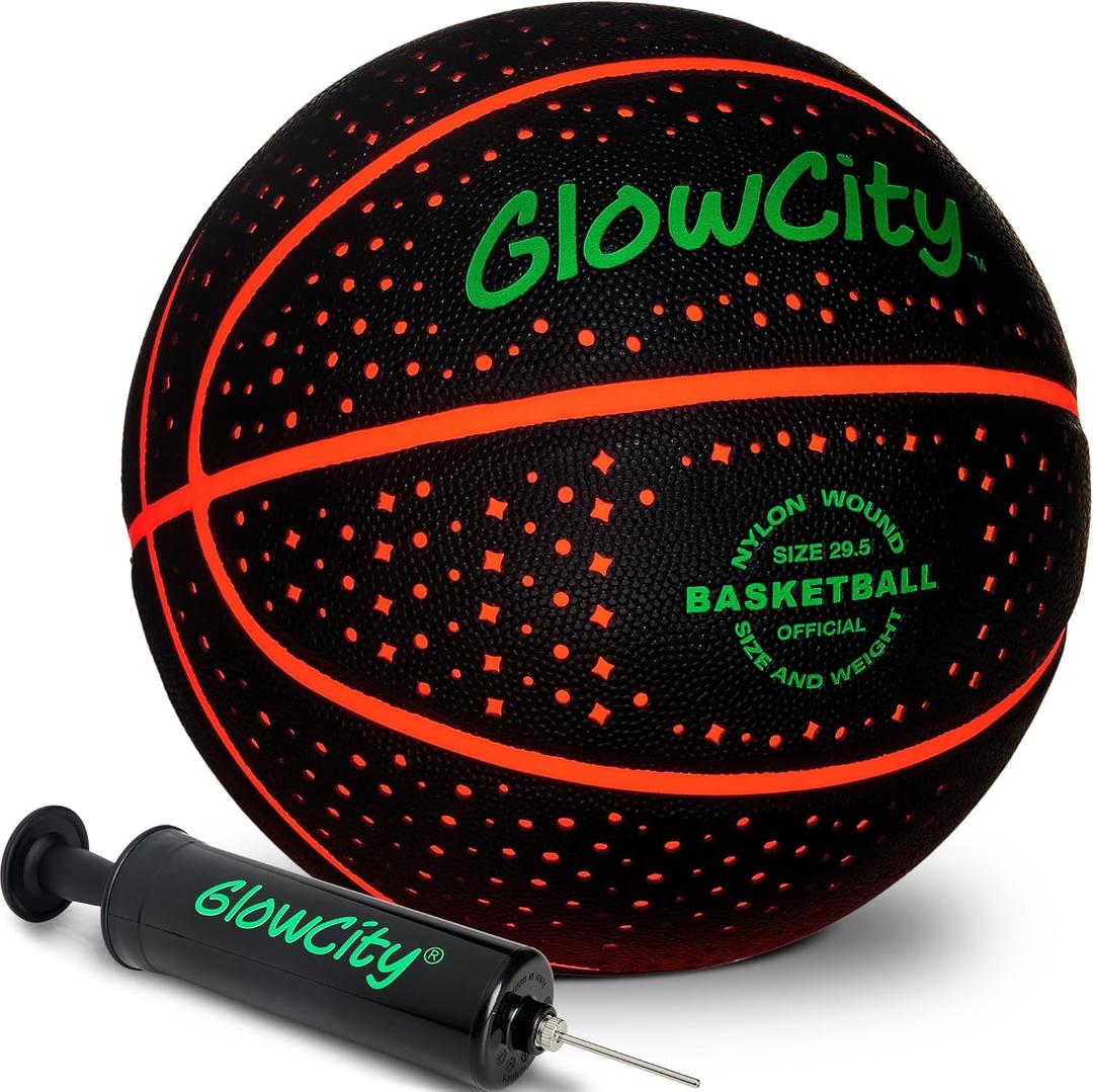GlowCity Glow in The Dark Basketball - Size 5, 6, 7 Light Up Ball for Kids, Teens & Adults - Night Outdoor Games - Sports Birthday Gifts Ideas for Boys Ages 6 7 8 9 10 11 12 13 14 15
