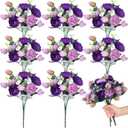 Yunsailing 8 Pack Artificial Peony Flowers Faux Silk Hydrangea Bouquet Wedding Home Table Decor Reusable Bouquet of Rose Flower for Birthday Wedding(Dark Purple Peach Pink)