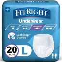 FitRight Super Adult Incontinence Underwear, Maximum Absorbency, Large, 40"-56", Packs of 20 (White, L)