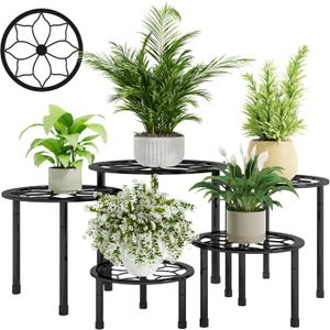NUZZERO Metal Plant Stand Indoor Outdoor, Indoor Plant Stands for Patio Rust Proof, Heavy Duty Flower Pot Stands for Multiple Plant Black Potted Plant Holder for Garden Home (5 Pack Black)