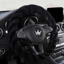 Luxury Fluffy Winter Car Steering Wheel Cover for Women Soft Warm Cute Auto Handle Cover for Jeep, Truck, Van, F150, Fuzzy, Anti Slip, Black, Large Size, 15.2-16in