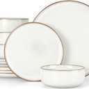 Herogo Plates and Bowls Sets for 4, 12 Pieces Stoneware Dinnerware Sets, Double Reactive Glaze, Microwave & Dishwasher Safe, Scratch Resistant, Ivory White