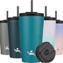 18 OZ Insulated Tumbler with Lid and 2 Straws Stainless Steel Water Bottle Vacuum Travel Mug Coffee Cup,Blue