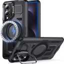 for Samsung Galaxy S25 Edge Case Compatible with MagSafe[Built-in Camera Stand][Military-Grade Shockproof][Dual Layer Protection] Heavy Duty Outdoor Rugged Bumper for S25 Edge Phone Case,Black