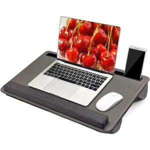 Large Lap Laptop Desk - Full PU Material Mouse Pad Gaming Tray - Portable LapDesk with Phone Holder & Wrist Rest for Notebook, MacBook, Tablet, Bed, Sofa(Gray, Fit Up 17.3-in Laptops)