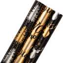2 x Garbendy Black Gold Foil Christmas Wrapping Paper Roll - Mini Roll - 17 inch X 120 inch Per roll - Reversible 3 Different Design with Glitter Metallic Foil Shine (42.5 sq.ft.ttl)