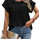 SweatyRocks Women's Casual Short Sleeve Summer Top Round Neck Lace Crochet Blouse Swiss Dots Blouse Tops (Medium, Black)