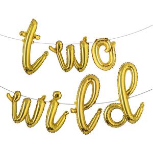 16 inch Multicolor Two Wild Balloons Banner for Boys Girls 2nd Birthday Jungle Safari Theme baby shower Party Supplies Decorations (L TWO WILD Gold)