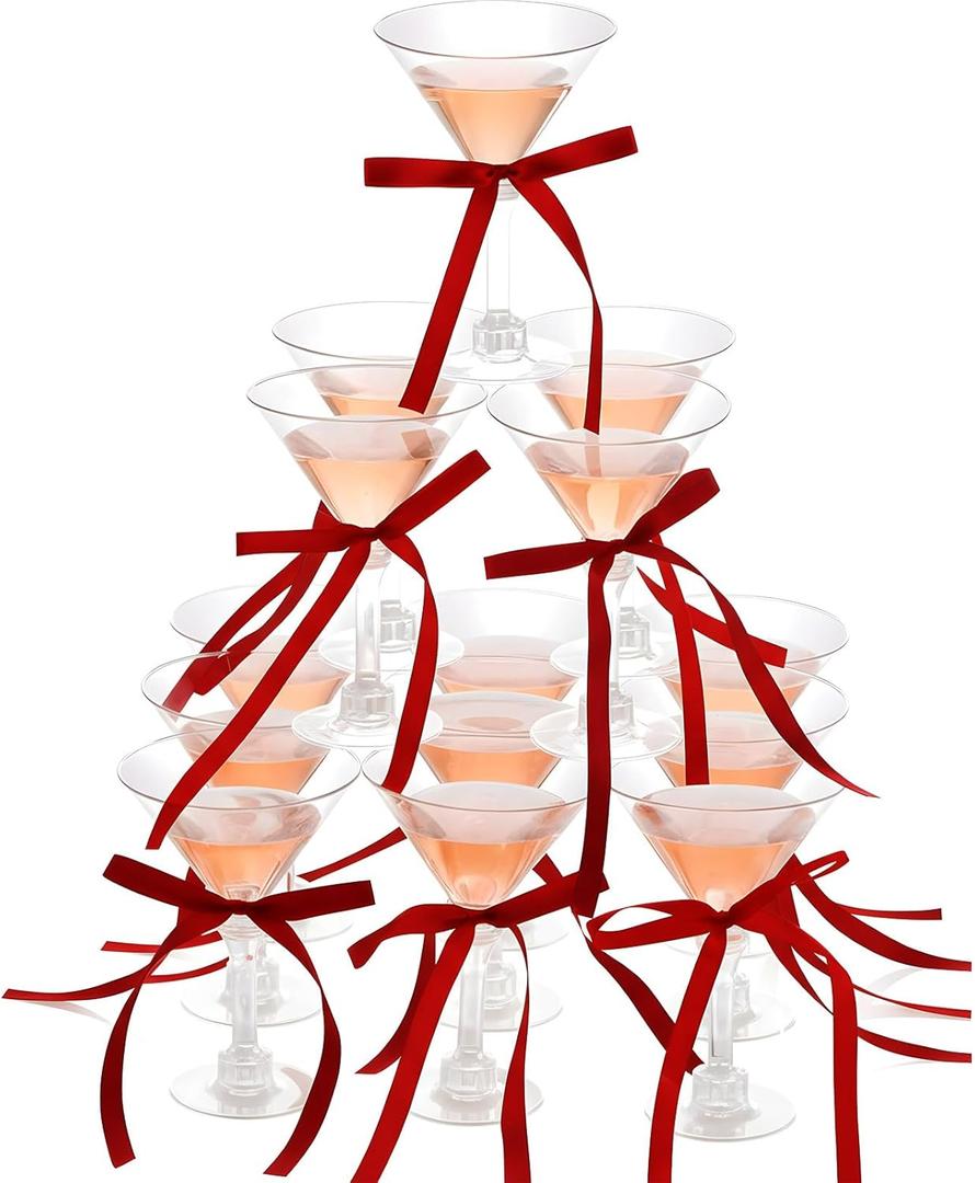 Maxdot 30 Set A Tini Bit Older Birthday Party Supplies 5 oz Espresso Martini Glasses Plastic Mini Champagne Tower with Bows for Espresso Martini Bachelorette Decoration Tiny Bar (Red)