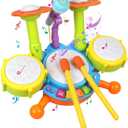 POKONBOY Kids Drum Set for Toddler 1-3, Musical Instruments Learning Toys with 2 Drum Sticks Adjustable Microphone Birthday Gifts for Boys Girls 6 12 18 Month